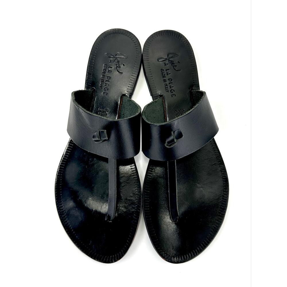 Joie A La Plage Women Flat Sandal Size 9/39 Black Leather Thong-Toe Flip Flops - Picture 6 of 13